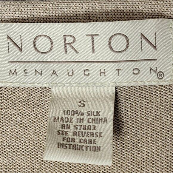 Norton McNaughton Silk Embroidered Sweater Sequin Beige With Cami Ruffle Tie S - Picture 7 of 10